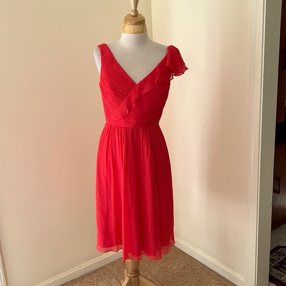 NWT! J. CREW Size 6 silk chiffon coral ruffled dress - Picture 1 of 10